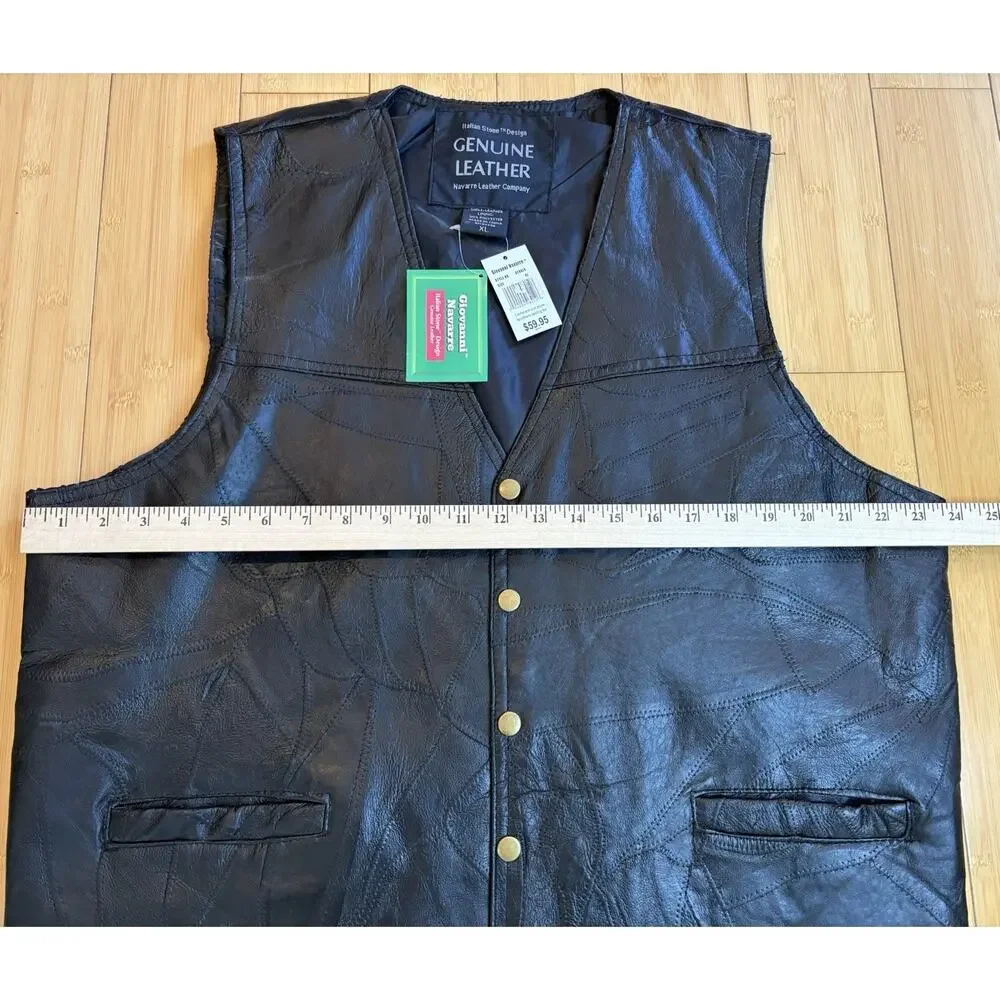 Italian Stone Design Vest NWT Biker Genuine Leather Navarre Leather Co., XL